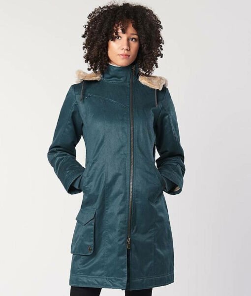 Hemp Hoodlamb Winterjacke Ladies Long Coat Sky Blue